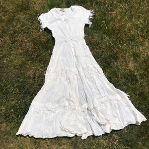 Short Sleeve White Linen Button Up Dress